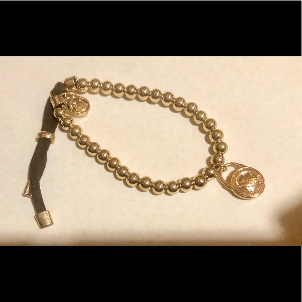MK DESIGNER GOLD LOGO PADLOCK BEAD LEATHER STRETCH